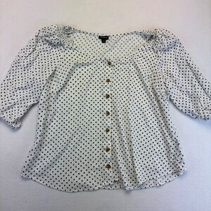 Torrid Rayon Slub Button-Front Puff Sleeve White/Black Polka Dot Top 2X